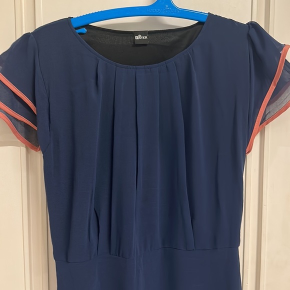NWT Dress in Blue & Pink with lining, stretch, double frill, belt! Size UK M/L - Picture 3 of 14